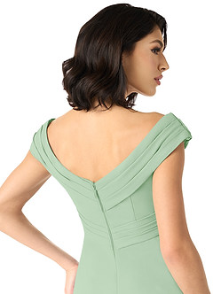 Azazie Evita Robes de demoiselle d'honneur Robe Trapèze en Crêpe Élastique Épaule décolletée Vert Sauge image5