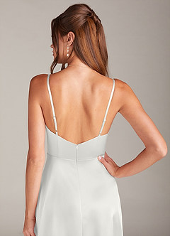 Azazie Sarella Bridesmaid Dresses White A-Line Pleated Stretch Satin Dress image5