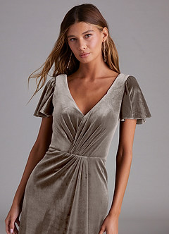 Azazie Soren Bridesmaid Dresses Silver Taupe A-Line Velvet Dress image5