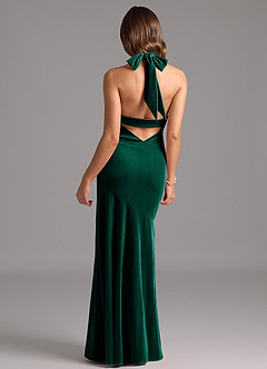 Azazie Drita Bridesmaid Dresses Emerald A-Line Pleated Velvet Dress image6