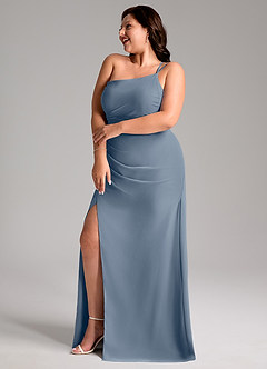 Azazie Eren Vestidos de madrinha de casamento Vestido Crepúsculo de Chiffon de Bainha com Um ombro image11