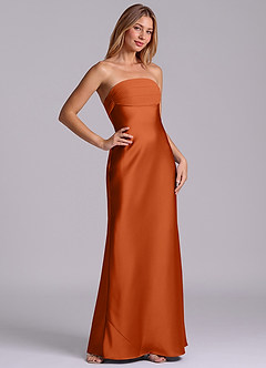 Azazie Ailanie Brudtärnklänningar Klä av Tubklänning i Stretch Satin Axelbandslös Bränd Apelsin image5