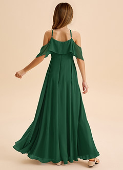 Azazie Tessabelle Junior Dark Green A-Line Off the Shoulder Chiffon Dress image2
