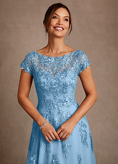 Azazie Jalinda 신부의 어머니 드레스 A라인 레이스 쉬폰 플로어 길이 드레스 image5