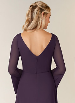 Azazie Teraso Final Sale Plum A-Line Pleated Mesh Dress image6