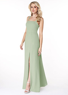 Azazie Jay Bridesmaid Dresses Dusty Sage A-Line Square Neckline Side Slit Chiffon Dress image4