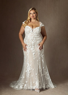 Azazie Salina Vestidos de novia Vestido de Blanco Diamante Champán de Tul de Corte Sirena con Corazón Lentejuelas image9