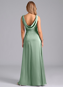 Azazie Karina Bridesmaid Dresses Agave A-Line Pleated Stretch Satin Dress image6