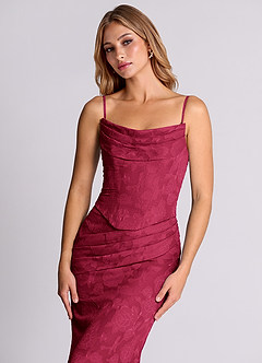 Azazie Sorrel Vestidos de damas de honor Vestido de Borgoña de Devorado Floral de Corte Sirena Convertible con Corsé image7