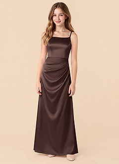 Azazie Renna Junior Ganache Mermaid Pleated Stretch Satin Dress image5
