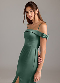 Azazie Zayla Brautjungfernkleider Wandelbar A-Linie Schulterfrei Stretch-Satin Kleid Eukalyptus image2