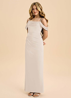 Azazie Saige Junior Robe Fourreau en Satin extensible Épaule décolletée Albâtre Blanc image1