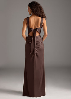 Azazie Jesaphine At-home Try On Dresses Bermuda Sheath Bow Stretch Satin Dress image5