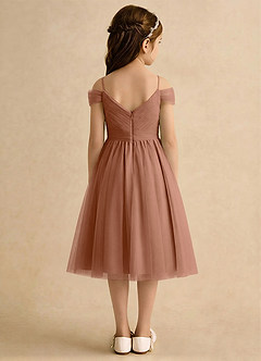 Azazie Lila Girls Formal Robe Demoiselle D'honneur Fillette Robe Trapèze en Tulle Épaule décolletée Bronze image2