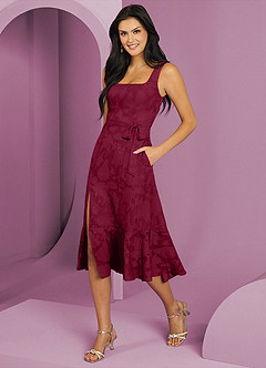 Barbie ♥ Azazie Bridesmaid Dresses Burgundy A-Line with Pockets Floral Burnout Dress image3