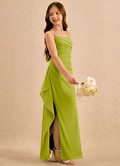 Azazie Cannoli Girls Formal Blumenmädchenkleider A-Linie Plissee Chiffon Kleid Zitronengras image4