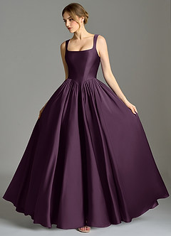 Azazie Verina Bridesmaid Dresses Plum A-Line Pleated Stretch Satin Dress image4