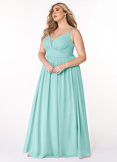 Azazie Rayna Bridesmaid Dresses Aqua A-Line V-Neck Pleated Chiffon Dress image9