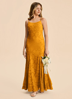 Azazie Lioren Junior Butterscotch Mermaid Ruched Floral Burnout Dress image5