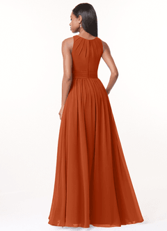 Azazie Harper Bridesmaid Dresses Burnt Orange A-Line Pleated Chiffon Dress image2
