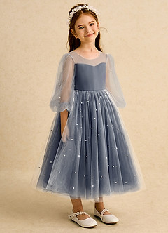 Azazie Trudy Flower Girl Dresses Dark Navy Ball-Gown Sweetheart Neckline Tulle Dress image1