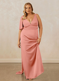 Christian Siriano Bridal for Azazie 1011 Bridesmaid Dresses Coral Mermaid Bow Stretch Satin Dress image16