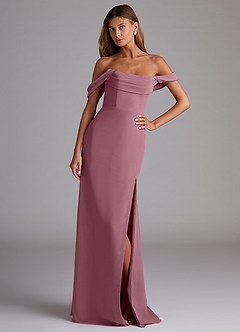 Azazie Saige Bridesmaid Dresses Vintage Mauve A-Line Off the Shoulder Chiffon Convertible Dress image4