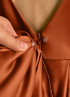 Azazie Cailee Flower Girl Dresses Burnt Orange Ball-Gown Pleated Matte Satin Dress image8