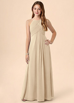 Azazie Ginny Junior Linia A Pofałdowany Szyfon Długość podłogi Młodsza druhna Sukienka image1