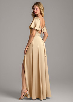Azazie Chloe Bridesmaid Dresses Champagne A-Line Sweetheart Neckline Stretch Satin Dress image2