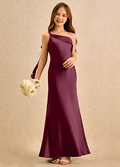 Azazie Almond Girls Formal Sukienki dla dziewczynek sypiących kwiaty Osłona Jedno ramię Satyna elastyczna Długość podłogi Sukienka image2