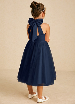 Azazie Dora Flower Girl Dresses Dark Navy A-Line Bow Tulle Dress image1