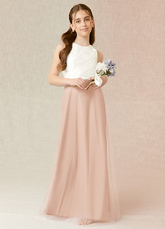 Azazie Albertine Junior English Rose A-Line Lace Chiffon Dress image1