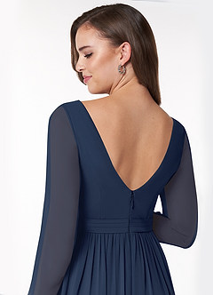 Azazie Teton At-home Try On Dresses A-Line Long Sleeve Chiffon Floor-Length Dress image6