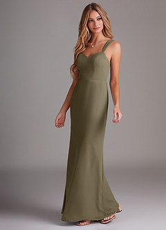 Azazie Denice Bridesmaid Dresses Willow Green Sheath Pleated Chiffon Dress image3