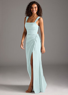 Azazie Jesaphine Bridesmaid Dresses Sea Glass Sheath Bow Stretch Satin Dress image6