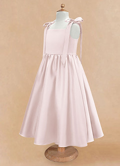 Azazie Chelsie Flower Girl Dresses Blushing Pink A-Line Bow Matte Satin Dress image7