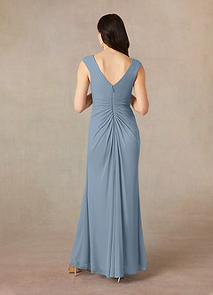 Azazie Andi vestidos de madre de la novia Vestido de Azul Polvoriento de Malla de Corte En A con Plisado image3