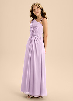 Azazie Brooke Junior Vestido de Lila Esmerilada de Gasa de Corte En A con Corte Lateral image6