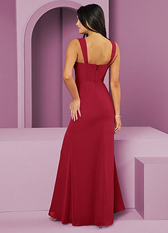 Barbie ♥ Azazie Brautjungfernkleider Meerjungfrau-Linie Plissee Chiffon Kleid Scharlachrot image2