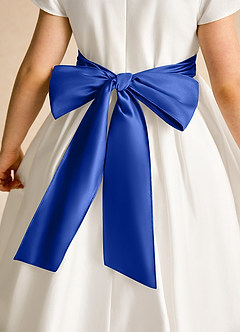 Azazie Deary Flower Girl Dresses Ivory Royal Blue A-Line Bow Cotton Dress image8