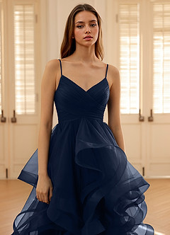 Carmencita Navy A-line Ruffles Prom Dress image9