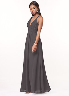 Azazie Maren Bridesmaid Dresses Steel Grey A-Line Pleated Chiffon Dress image3