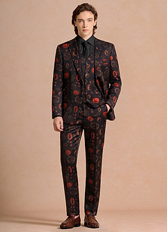 front Caleb Black Vintage Halloween Print 3-Piece Suit