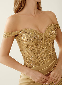 Briareny Yellow Lace Sequin Embroidery Stretch Satin Prom Dress image6