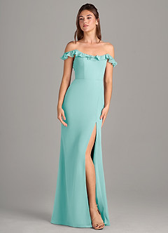 Azazie Callie Vestidos de damas de honor Vestido de Aqua de Gasa de Corte Sirena Convertible con Corte Lateral image7