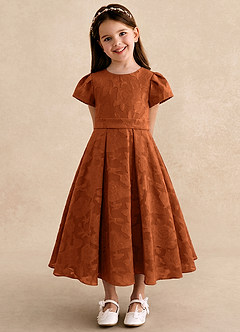 Azazie Princes Blumenmädchenkleider A-Linie Plissee Blumen-Burnout Kleid Gebranntes Orange image4