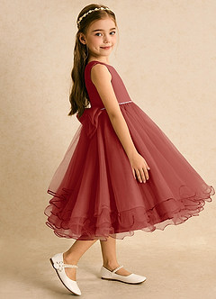 Azazie Lass Flower Girl Dresses Terracotta A-Line Bow Tulle Dress image4
