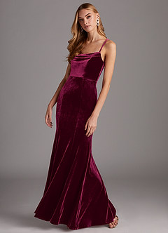 Azazie Solange Vestidos de damas de honor Vestido de Cabernet de terciopelo de Corte Recto con Plisado image3