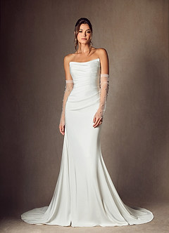 Azazie Elyse Wedding Dresses Diamond White Mermaid Strapless Crepe Back Satin Dress image5